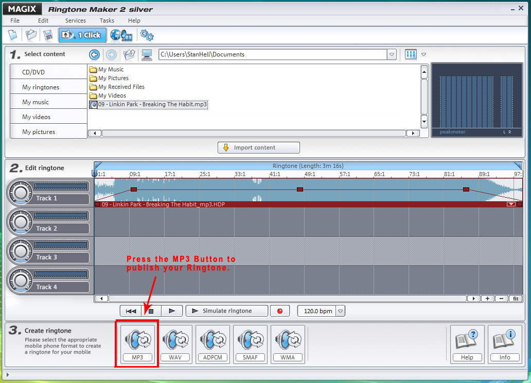 Press the MP3 Button to Publish your Ringtone.