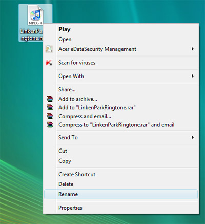 Right Click on your Ringtone and click the Rename option.