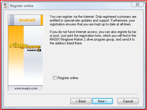 Click the register button if you wish to register or leave it unchecked if you do not. Click the Next Button to continue.