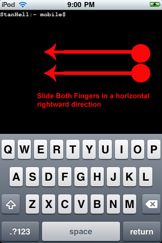 To open up a new terminal window take both fingers and swipe them in a horizontal rightward direction