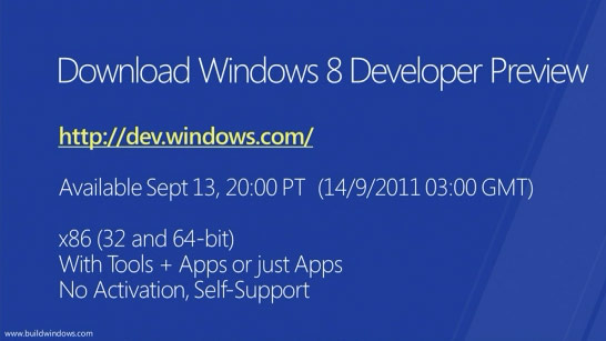 Download Windows 8 Developer Preview:32 bit, 64 bit, 64