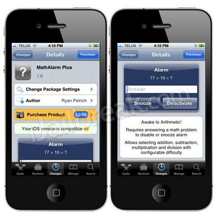 MathAlarmPlus Cydia Tweak