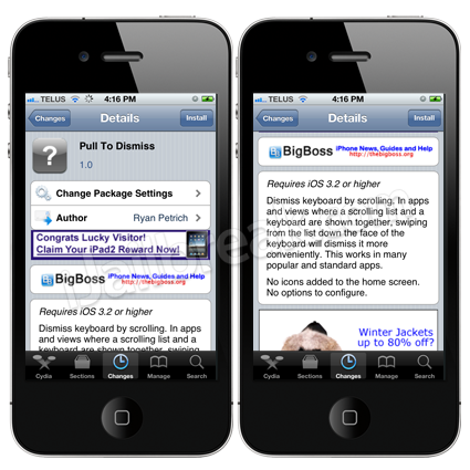 Pull To Dismiss Cydia Tweak