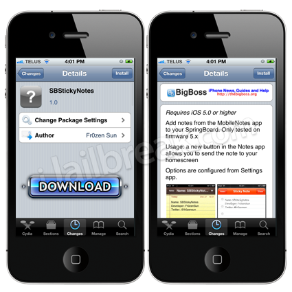 SBStickyNotes Cydia Tweak