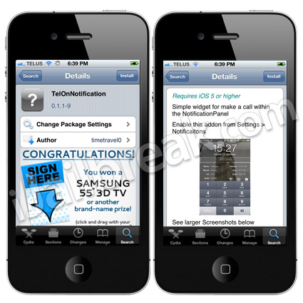 TelOnNotification Cydia Tweak
