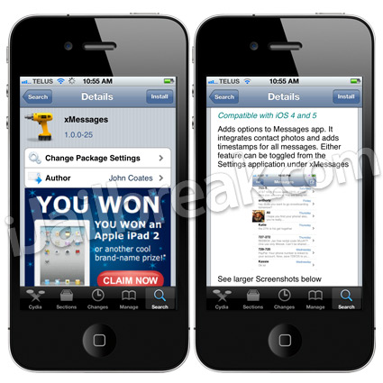 xMessages Cydia Tweak