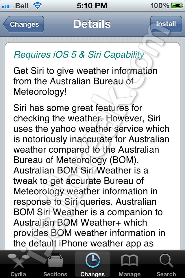 BOM Siri Weather Cydia Tweak