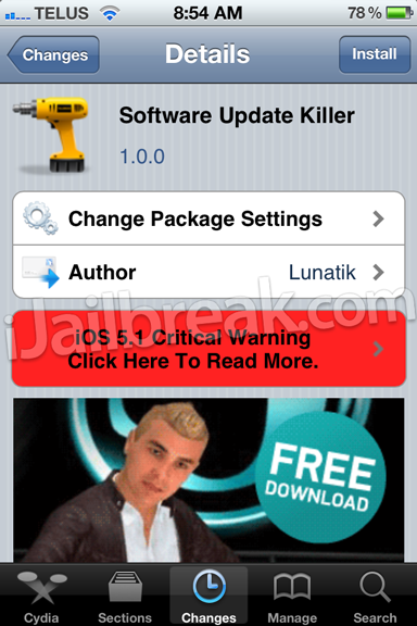 Software Update Killer Cydia Tweak