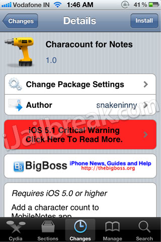 CharaCount for Notes Cydia Tweak