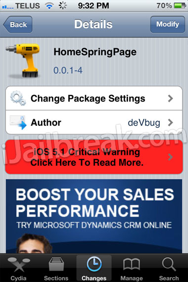 HomeSpringPage Cydia Tweak