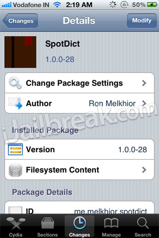 SpotDict Cydia Tweak