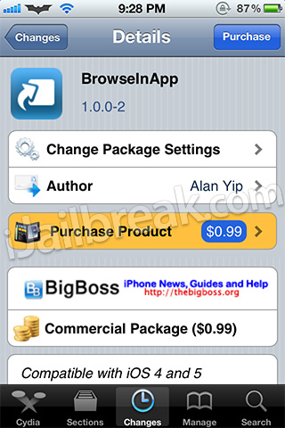 BrowseInApp Cydia Tweak