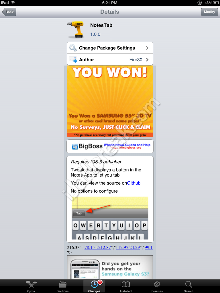 NotesTab Cydia Tweak