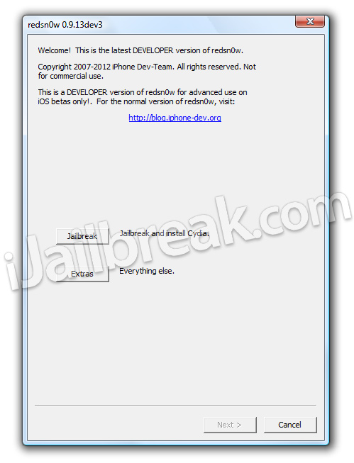 RedSn0w 0.9.13dev3 iOS 6 Beta 3 Jailbreak Windows