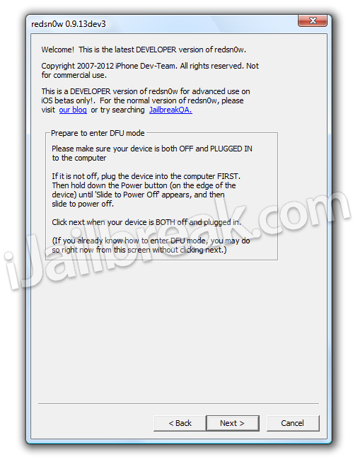 RedSn0w 0.9.13dev3 iOS 6 Beta 3 Jailbreak Windows