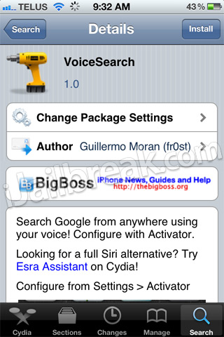 VoiceSearch Cydia Tweak