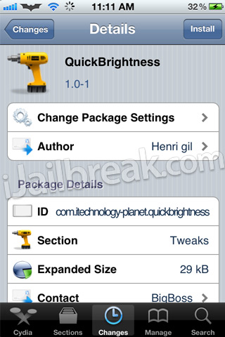 QuickBrightness Cydia Tweak