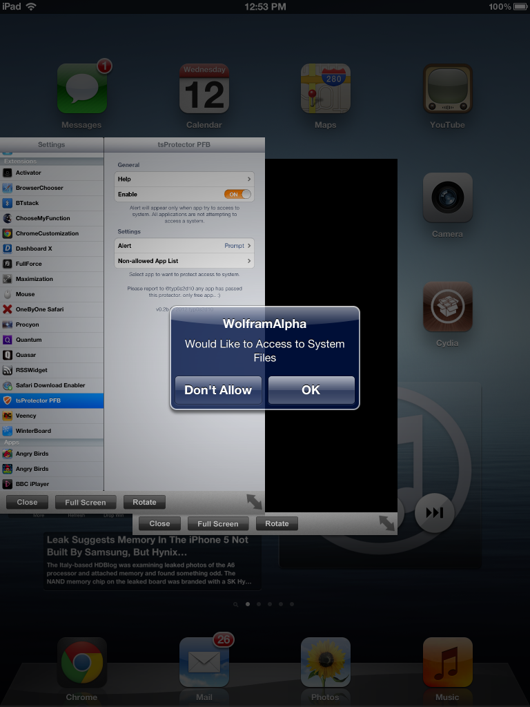 tsProtector P Cydia Tweak Alerts When An App Attempts To Access System Files