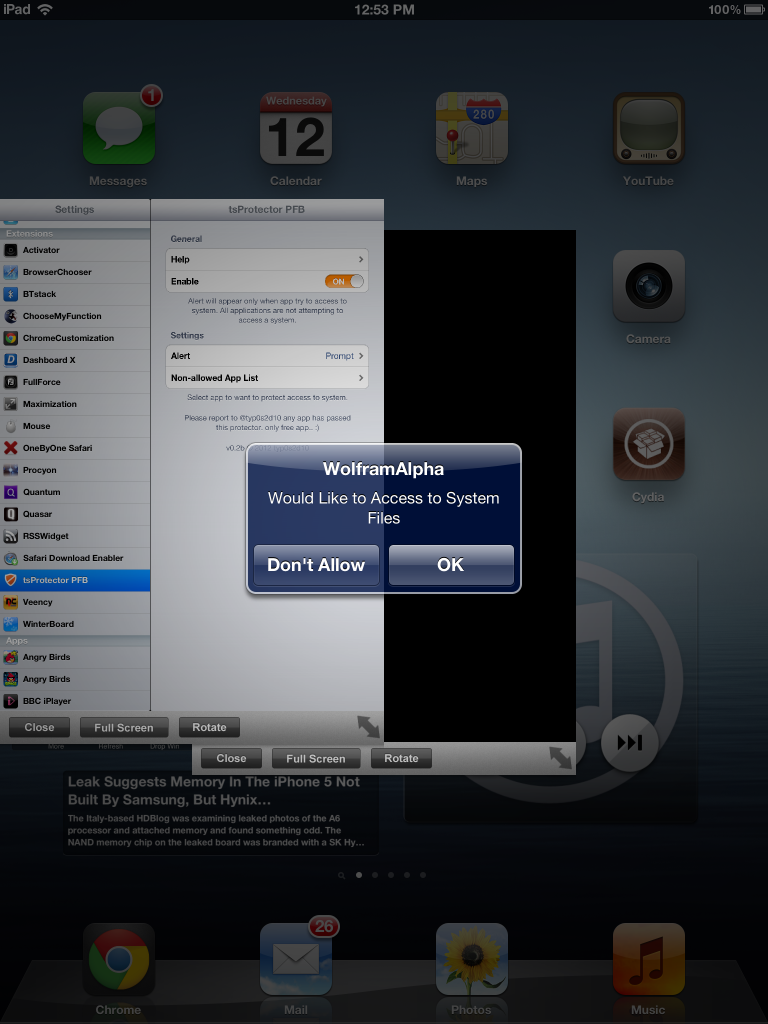 tsProtector P Cydia Tweak Alerts When An App Attempts To Access System Files tsProtector P Cydia Tweak Alerts When An App Attempts To Access System Files
