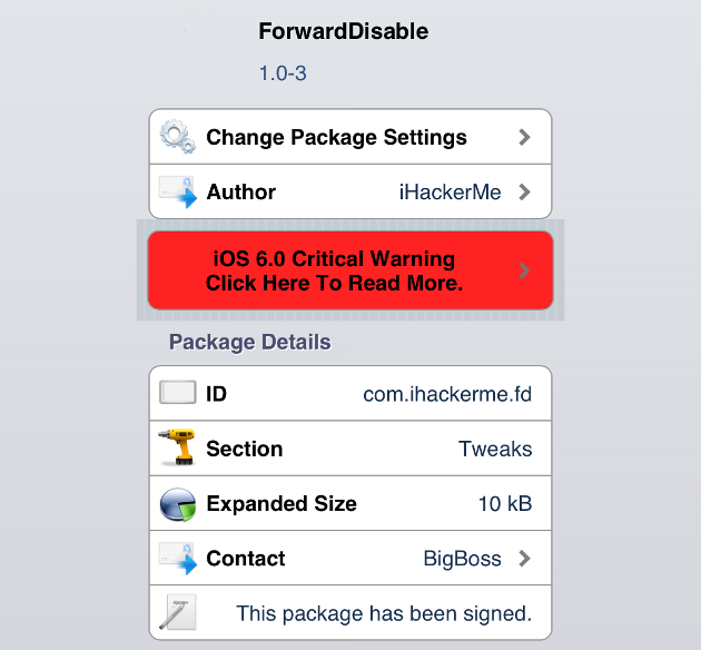 ForwardDisable Cydia Tweak