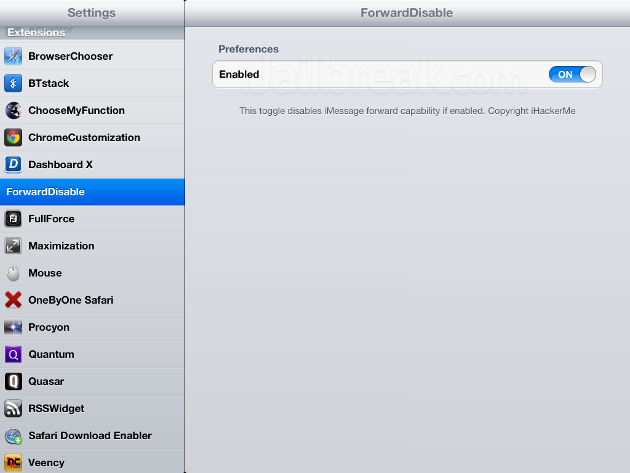 ForwardDisable Cydia Tweak