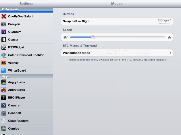 BTC Mouse Trackpad Cydia Tweak: Extend iOS Bluetooth Functionality