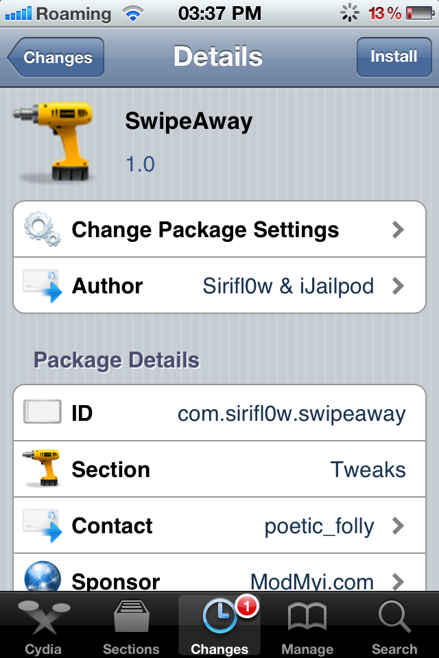 SwipeAway Cydia Tweak