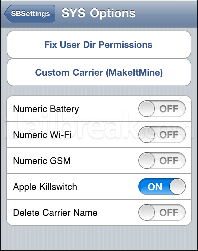 SBSettings SYS Options