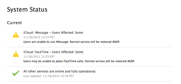 iCloud Outage November 18th 2012