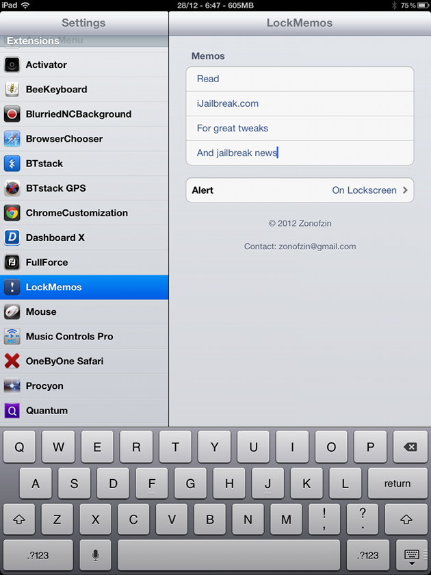 LockMemos Cydia Tweak