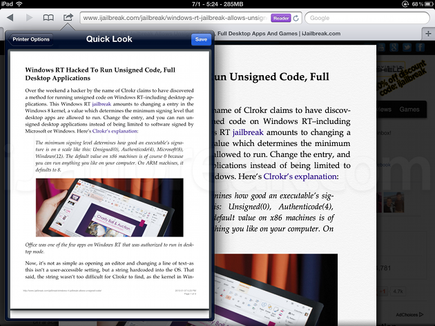 PDF Printer For Safari Cydia Tweak