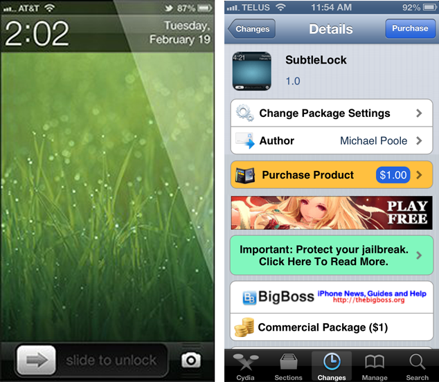 SubtleLock Cydia Tweak