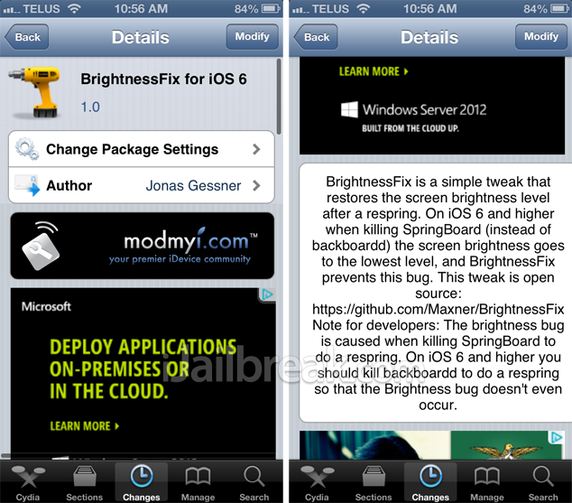 BrightnessFix For iOS 6 Cydia Tweak