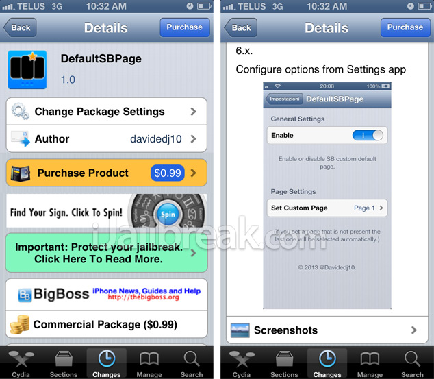 DefaultSBPage Cydia Tweak