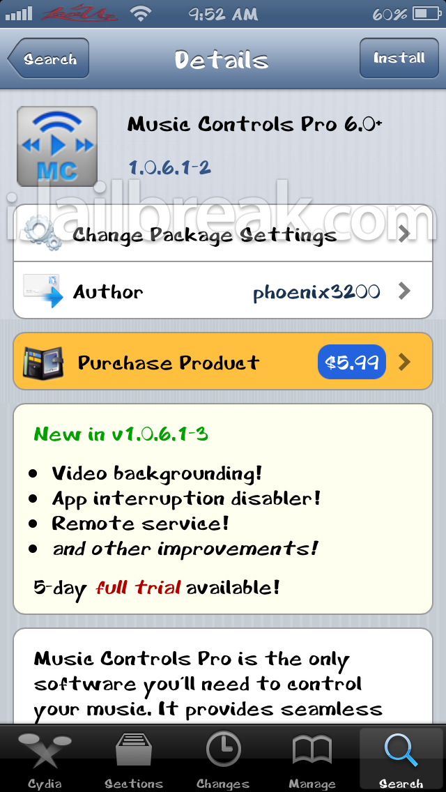 Music Controls Pro 6.0+ iJailbreak