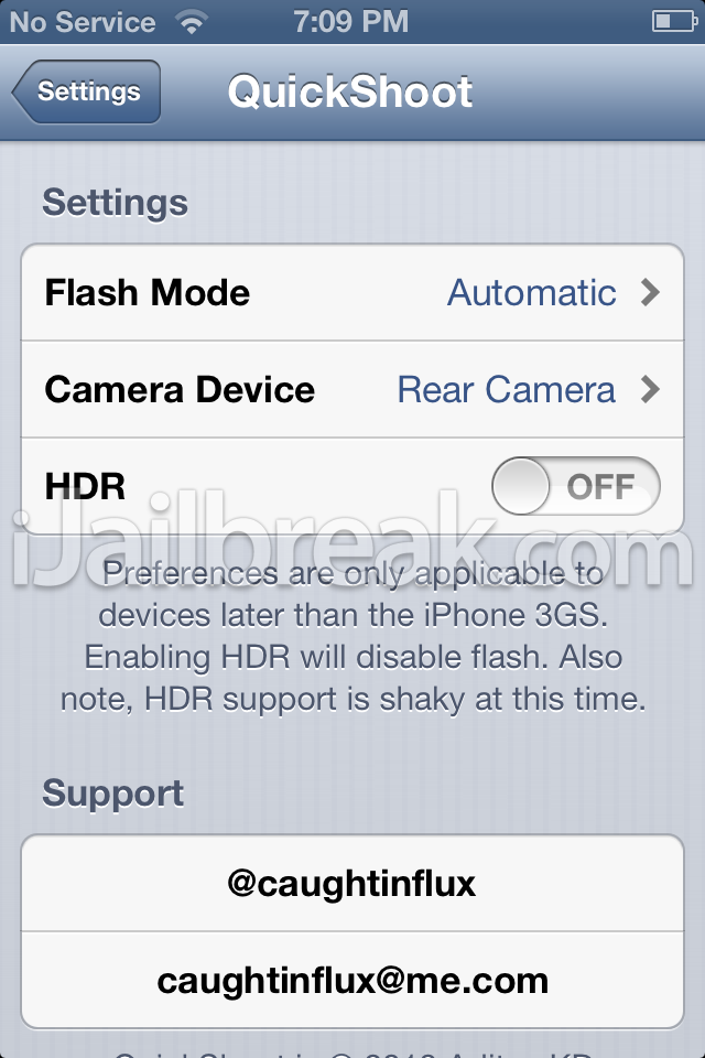 QuickShoot Settings iJailbreak