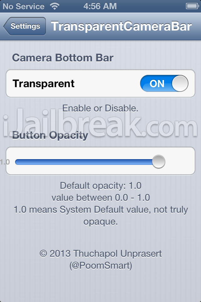 TransparentCameraBar cydia tweak settings ijailbreak