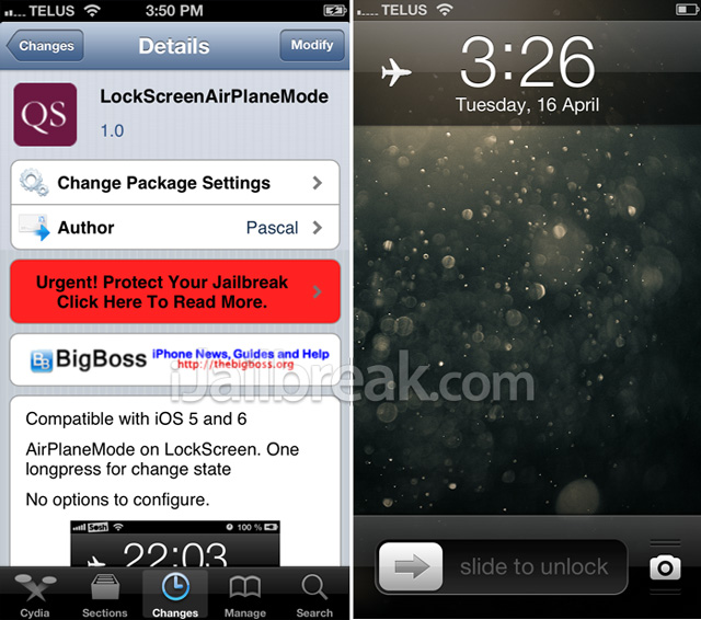 LockScreenAirPlaneMode Cydia Tweak