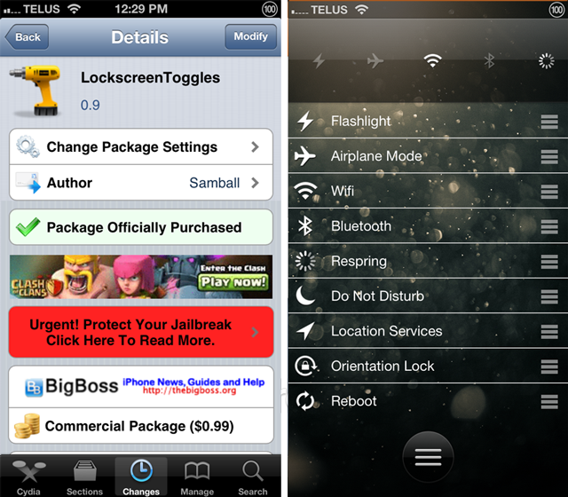 LockscreenToggles Cydia Tweak