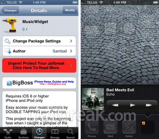 MusicWidget Cydia Tweak