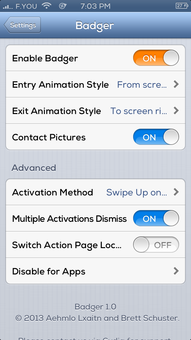 Badger cydia tweak settings