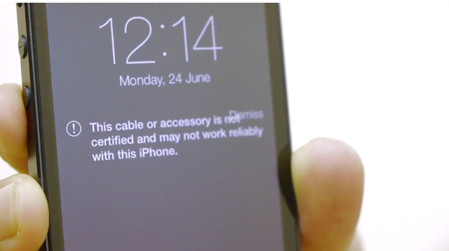 iOS 7 Non-Certified Lightning Cable Warning