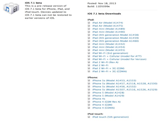 iOS 7.1 beta download links