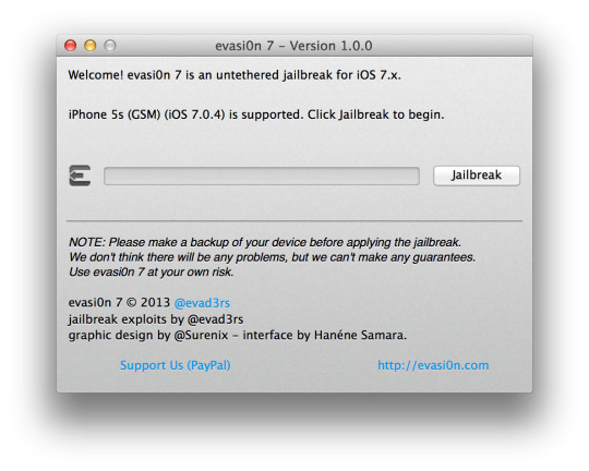 Evasi0n 7 App version 1.0.0 for Mac OS X