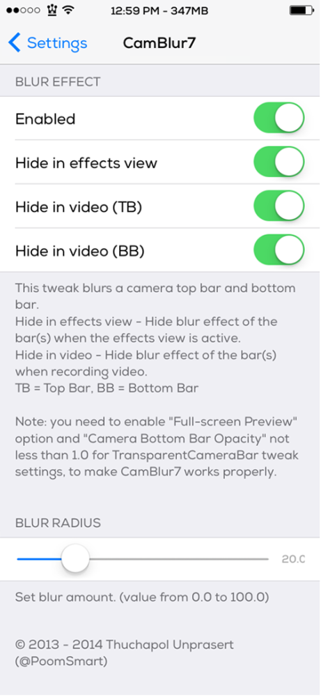 CamBlur7 Settings