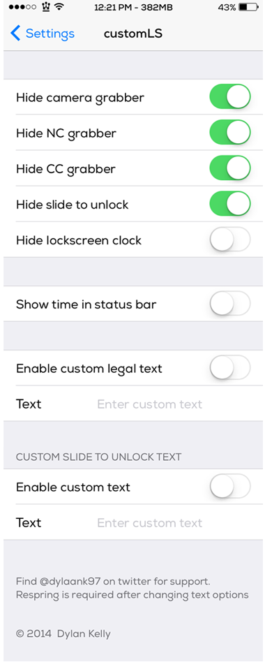 CustomLS Cydia Tweak Settings