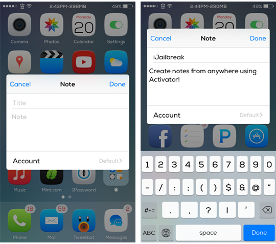 NoteCreator Cydia Tweak Example