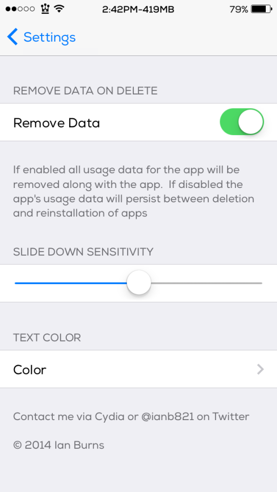 SlideForUsage Cydia Tweak Settings