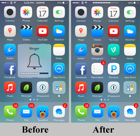 StatusHUD 2 Cydia Tweak Before and After