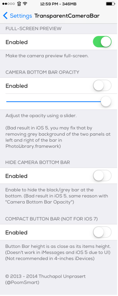 TransparentCameraBar Settings